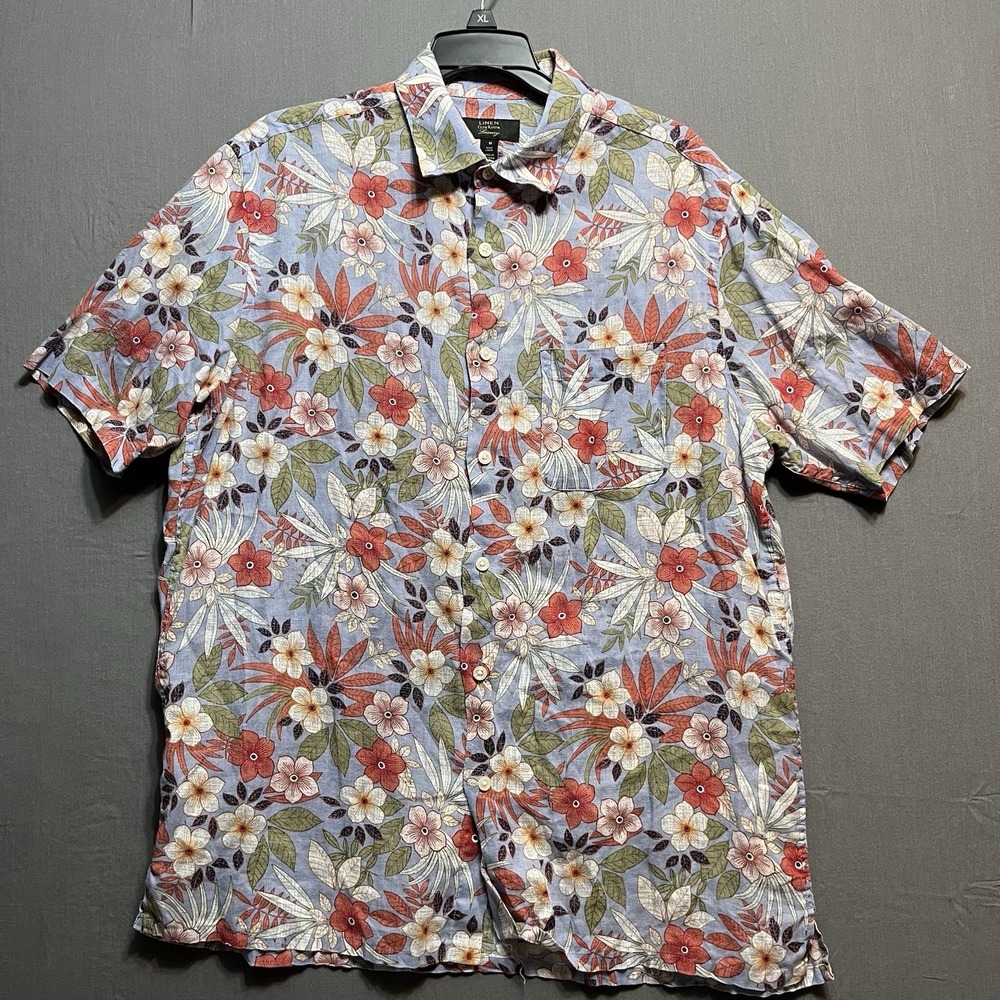 Club Room Luxury 100% Linen Tropical Short Sleeve Button Down Shirt Medium